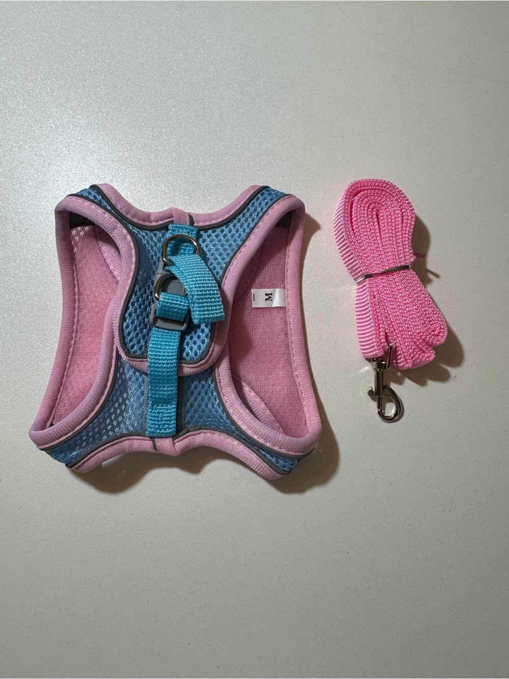 Dog Harness and Leash Set - Blue & Pink